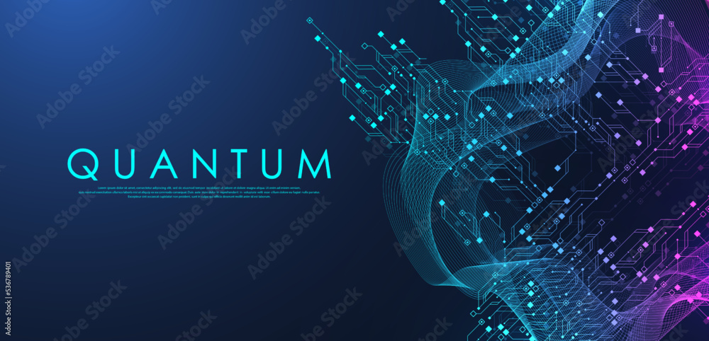 Fototapete Quantum computer technologies concept. Futuristic blue circuit board background vector. Modern technology circuit board texture background design. Waves flow. Quantum explosion technology.