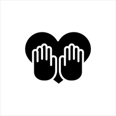 Art illustration icon logo charity and solidarity symbol of hand and love heart
