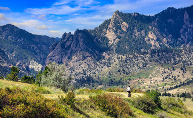 Fototapeta na wymiar Mountain bilker on a trail south of Boulder, Colorado, near Eldorado Canyon