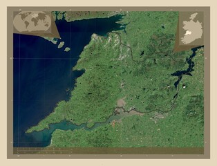 Clare, Ireland. High-res satellite. Major cities