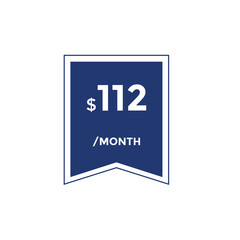 112 dollar price tag. Price $112 USD dollar only Sticker sale promotion Design. shop now button for Business or shopping promotion
