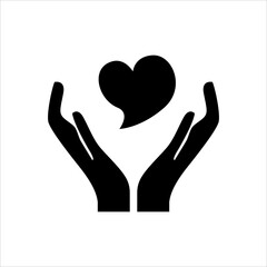 Art illustration icon logo charity and solidarity symbol of hand and love heart
