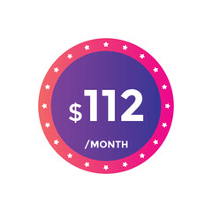 $112 USD Dollar Month sale promotion Banner. Special offer, 112 dollar month price tag, shop now button. Business or shopping promotion marketing concept
