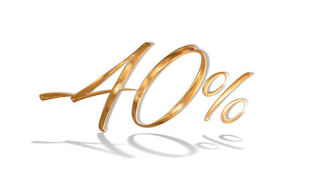 3d illustration Realistic golden text 45 percent discount number png