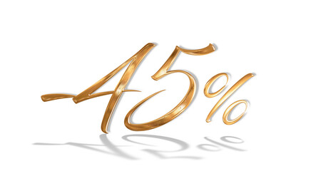 Obraz premium 3d illustration Realistic golden text 45 percent discount number png