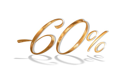 3d illustration Realistic golden text 60 percent discount number png