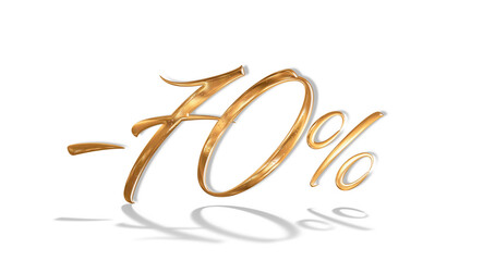 3d illustration Realistic golden text 70 percent discount number png