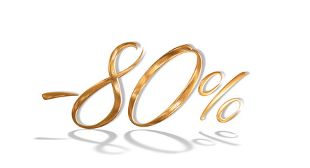 3d illustration Realistic golden text 80 percent discount number png