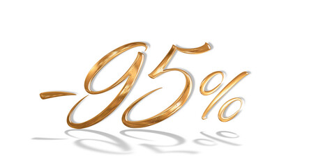 Fototapeta na wymiar 3d illustration Realistic golden text 95 percent discount number png