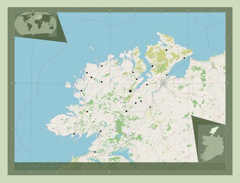 Donegal, Ireland. OSM. Major cities