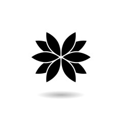 Lotus flower silhouette icon logo with shadow