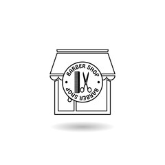 Barber shop line icon logo with shadow