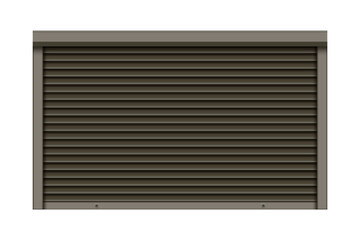 Brown closed roller garage shutter door with realistic texture mockup. Metal protect system for shops and stores. Vector illustration of steel gate of house or warehouse. Roller up blinds.