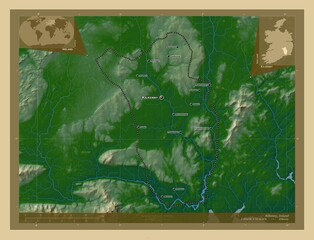 Kilkenny, Ireland. Physical. Labelled points of cities