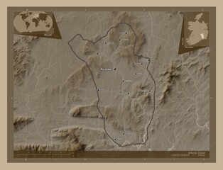 Kilkenny, Ireland. Sepia. Labelled points of cities