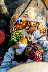 Snack at break time. Famous Vietnamese food is Banh mi thit, popular street food from bread stuffed...