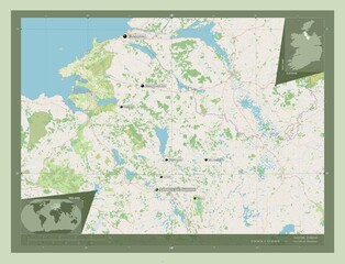 Leitrim, Ireland. OSM. Labelled points of cities