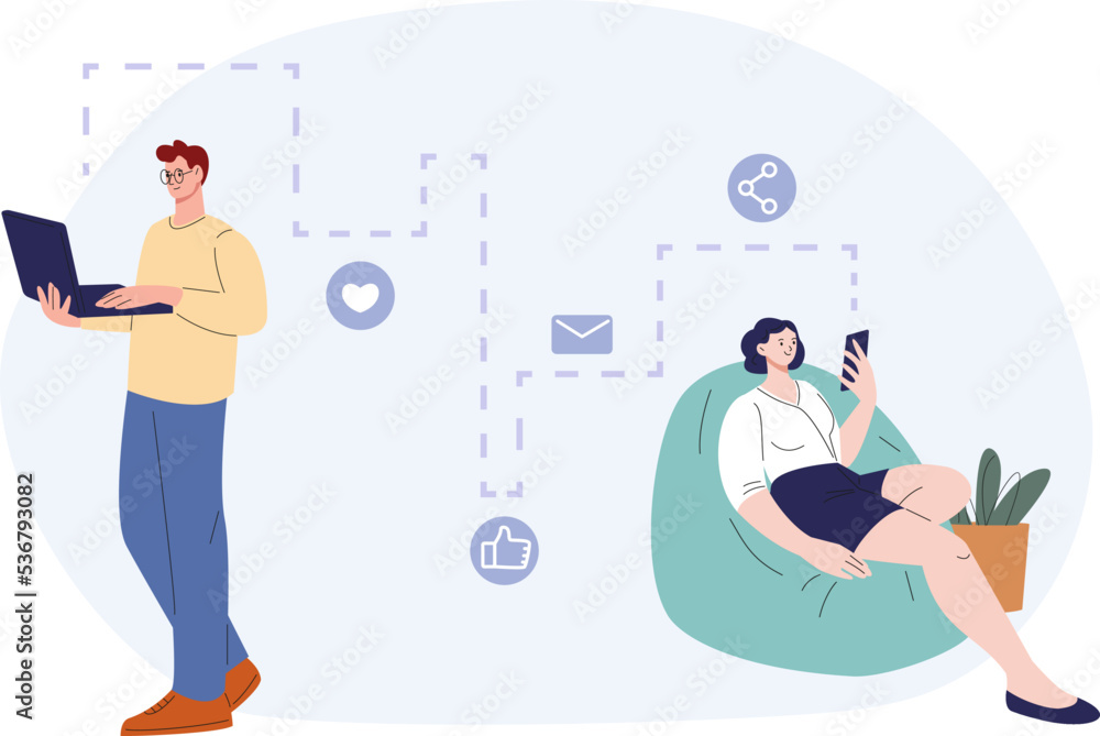 Poster transmission of electronic information, digital message or image route from computer to smartphone. 