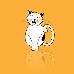 Cute cat vector illustration isolated on yellow background.