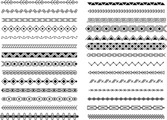Single geometric line borders. Tribal border and divider, handmade frame decorations. Decorative squiggle pattern, horizontal ethnic decent vector elements