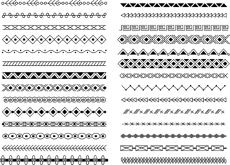 Single geometric line borders. Tribal border and divider, handmade frame decorations. Decorative squiggle pattern, horizontal ethnic decent vector elements