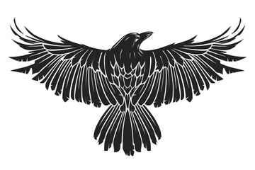 Black raven with wings