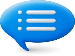 Speech bubble 3d element. Blue render imitation vector message balloon. Dialog, chat conversation, survey or chatting business icon design