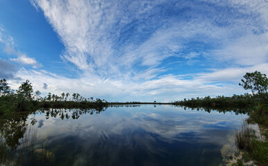 Summer cloudscape over Pine Glades Lake in Everglades National Park, Florida.