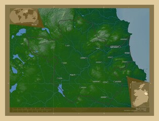 Meath, Ireland. Physical. Labelled points of cities