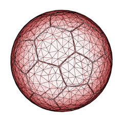 3D red mesh of soccer ball isolated on white background. 3D illustration.