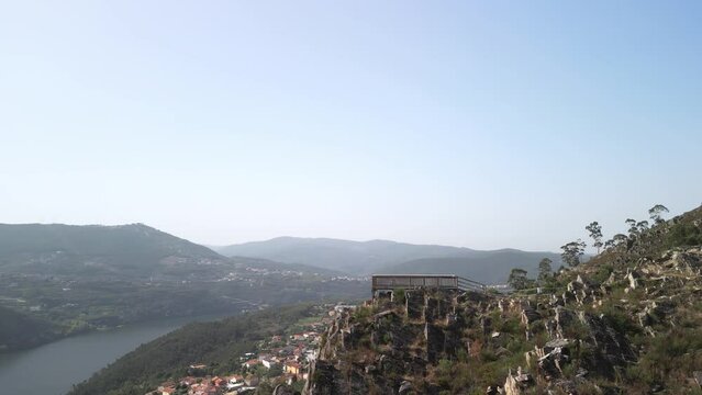 Aerial footage of Miradouro da Boneca at Boneca Hill near Porto