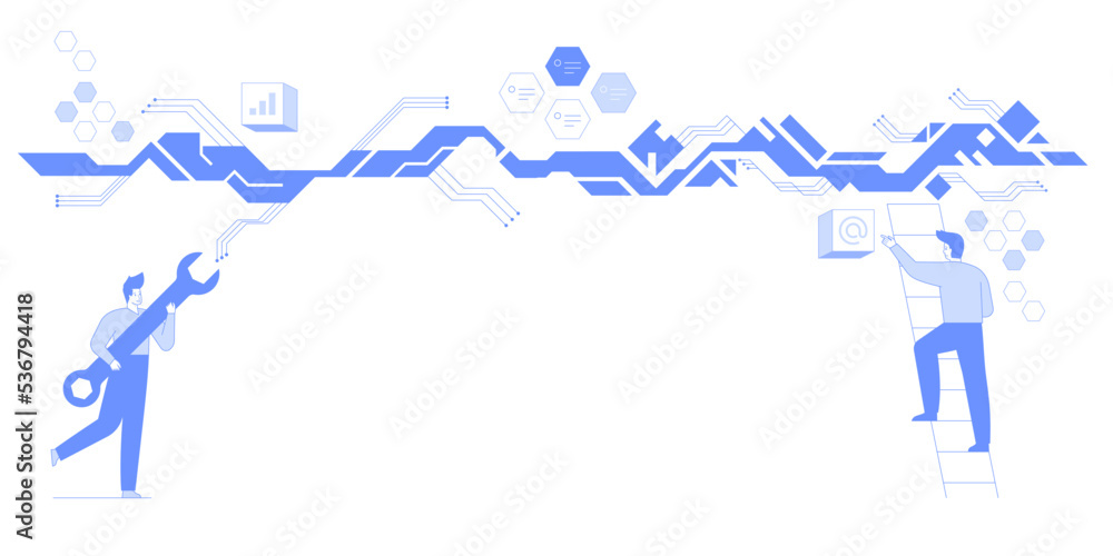 Poster creating a project in the metaverse and virtual reality technology concept. own custom virtual unive