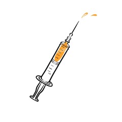 Syringe with doodle vaccine on a white background