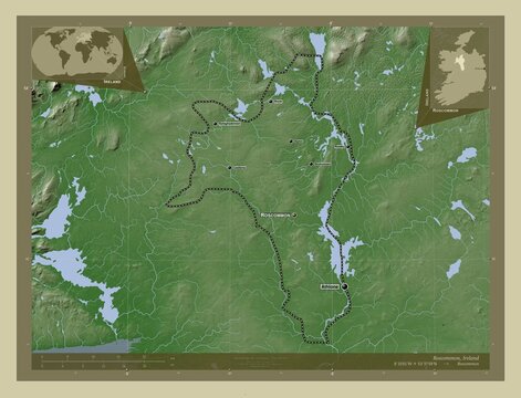 Roscommon, Ireland. Labelled points of cities