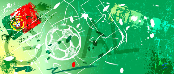 soccer or football illustration for the great soccer event with soccer ball, potuguese flag, soccer field, grungy style - 536795059