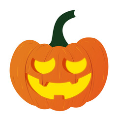 An orange pumpkin with a carved face. Decorations for the holiday of Halloween.