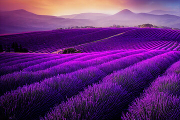Lavender provence field on cloudy day  beautiful landscape