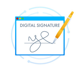 Electronic contract or digital signature concept. Vector stock illustration.