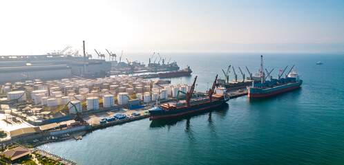 Maritime trade and business port in Gebze. Kocaeli, Turkey. Aerial view of Kocaeli City. Industrial...