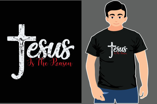 Jesus is The Reason. Christmas Sublimation Jesus Is The Reason Plaid Trees Cross.