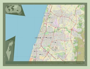 Tel Aviv, Israel. OSM. Labelled points of cities