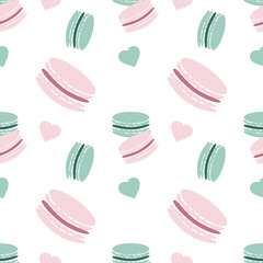 Vector sweer seamless pattern with pink and green maracon isolated on white background for fabrics, paper, textile, gift wrap, invitations, greeting cards, business card