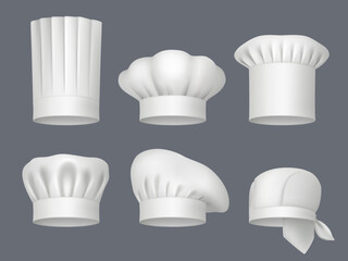 Chef professional clothes. Bandanas and hats for chef decent vector realistic templates collection isolated - obrazy, fototapety, plakaty