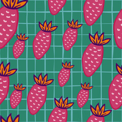 Hand drawn strawberries wallpaper.Doodle strawberry seamless pattern. Fruits backdrop.