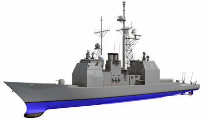 Military Vessel Missile Cruiser warship 3D rendering on white background