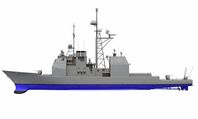 Military Vessel Missile Cruiser warship 3D rendering on white background © 3D Horse