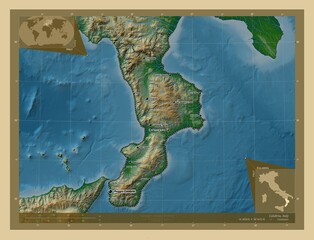 Calabria, Italy. Physical. Labelled points of cities