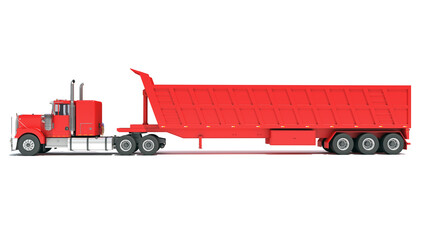 Red Truck with Tipper Trailer 3D rendering on white background