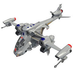 Spaceship 3D rendering on white background