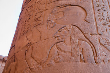beautiful ancient egyptian carvings at Kom Ombo temple in Aswan, Egypt